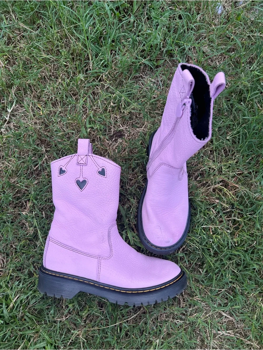 Dr Doc Martens Bex Heart Pink pull on Chunky Cowgirl Boots Sz 2 Girls